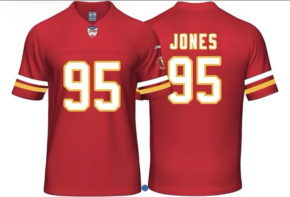 OKIIO Youth Football Stitched T-Shirt Red Medium Jones